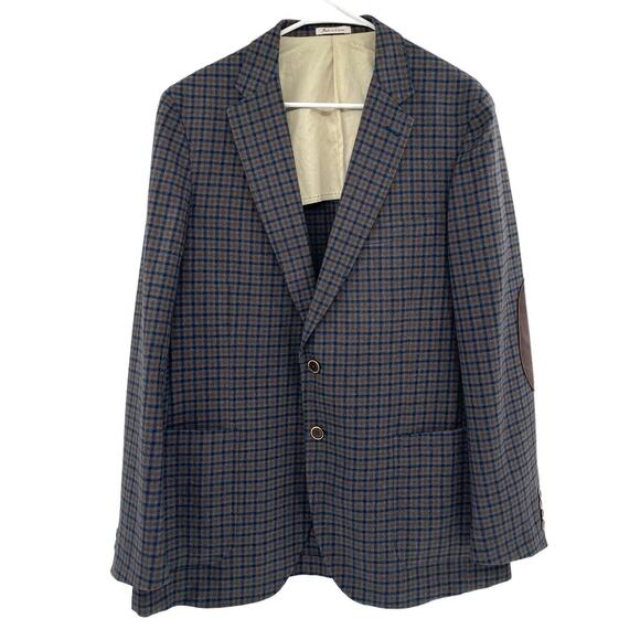 Peter Millar Size Large Sport Coat Wool Plaid Two Button Elbow Patches Blazer - Picture 1 of 15